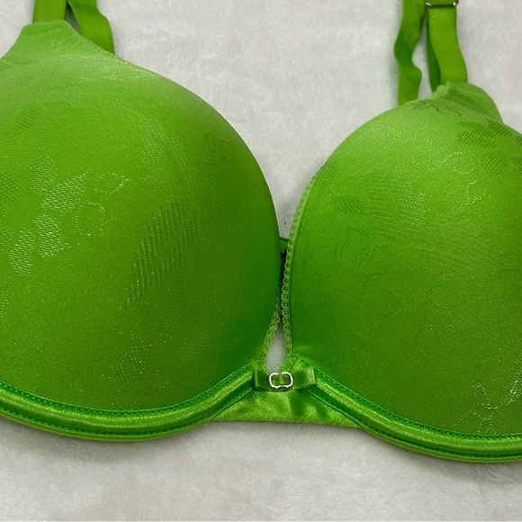 LILY OF FRANCE Floral Push Up Demi Bra - bright green, size 36B - Picture 3 of 7